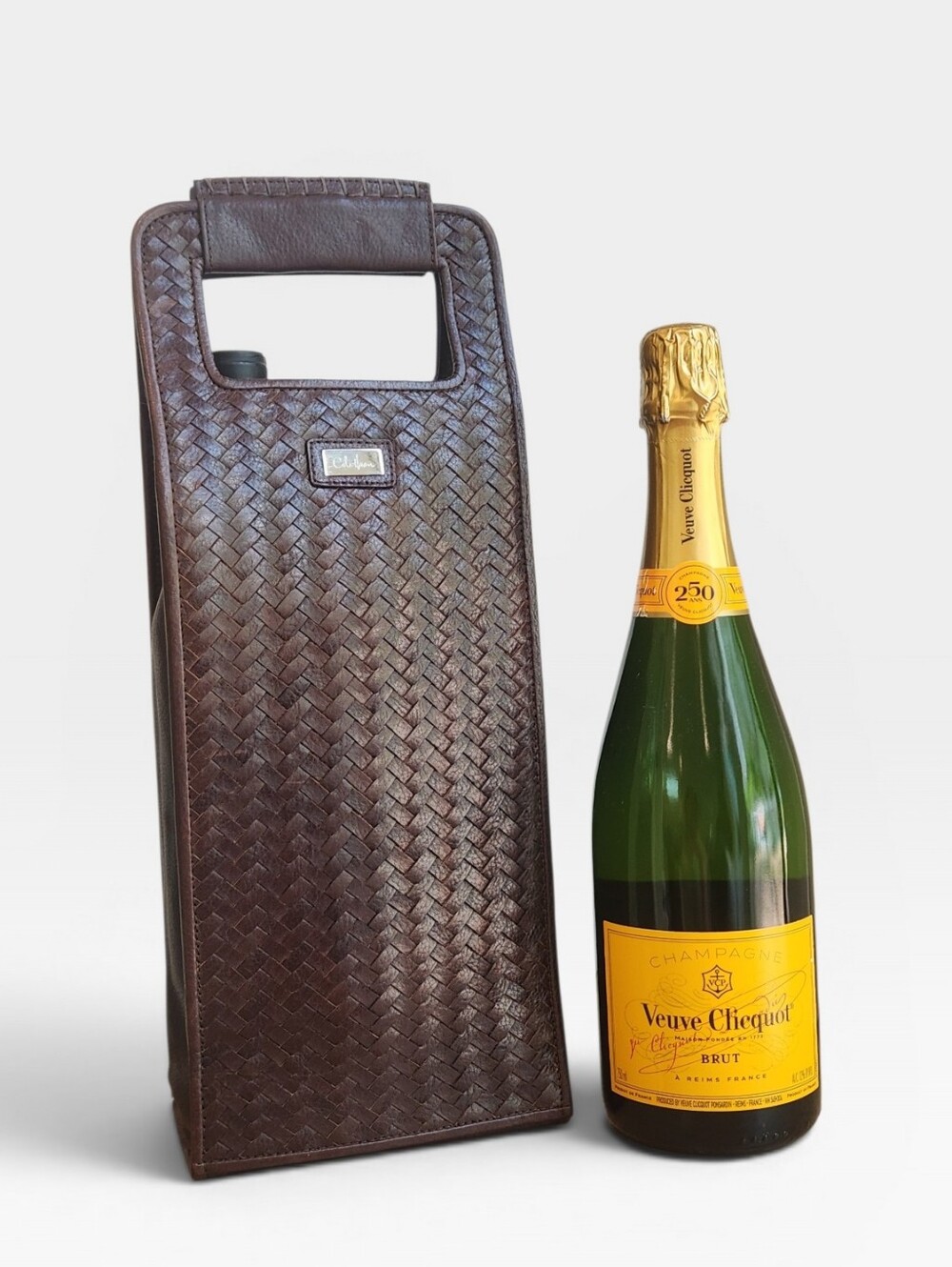 Cole Haan Brown Woven Leather Wine Bottle Carrier Tote Bag
